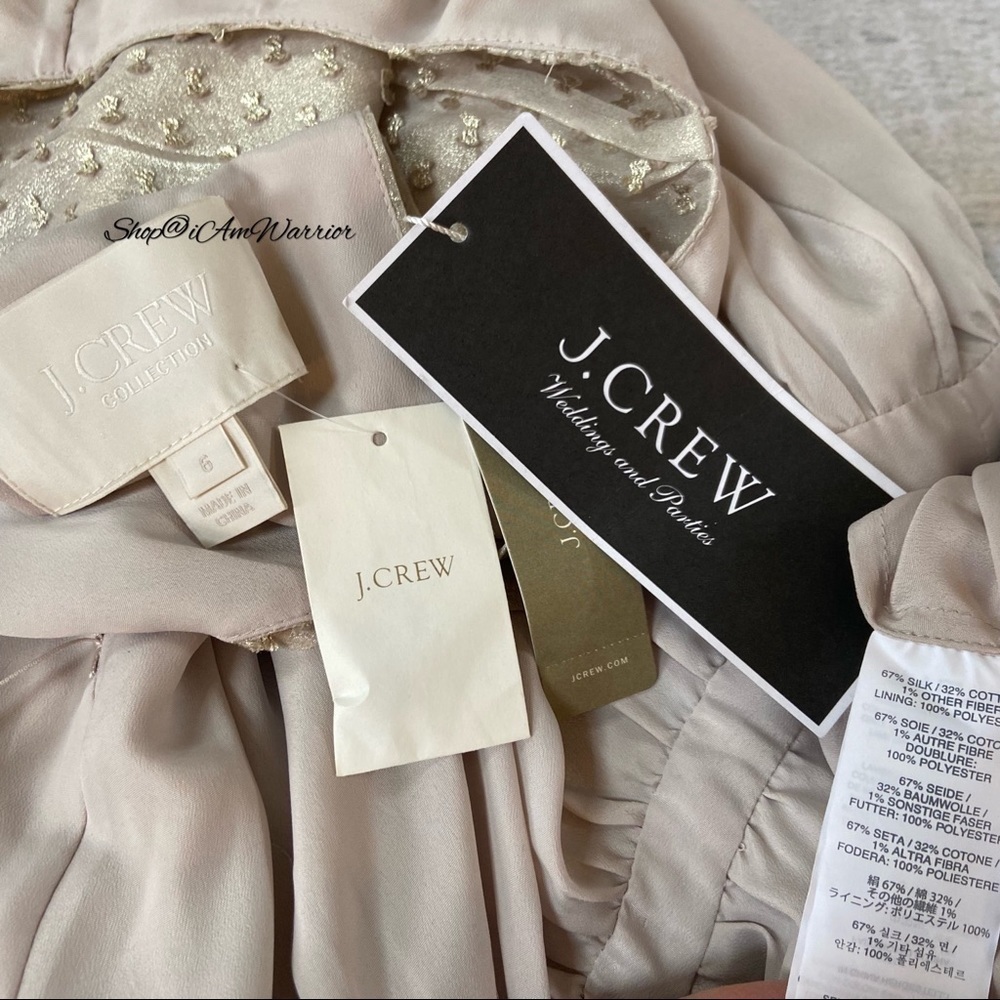 J.Crew Collection NWT Champagne Metallic Clip Dot Midi Dress shop@iAmWarrior - Picture 7 of 8
